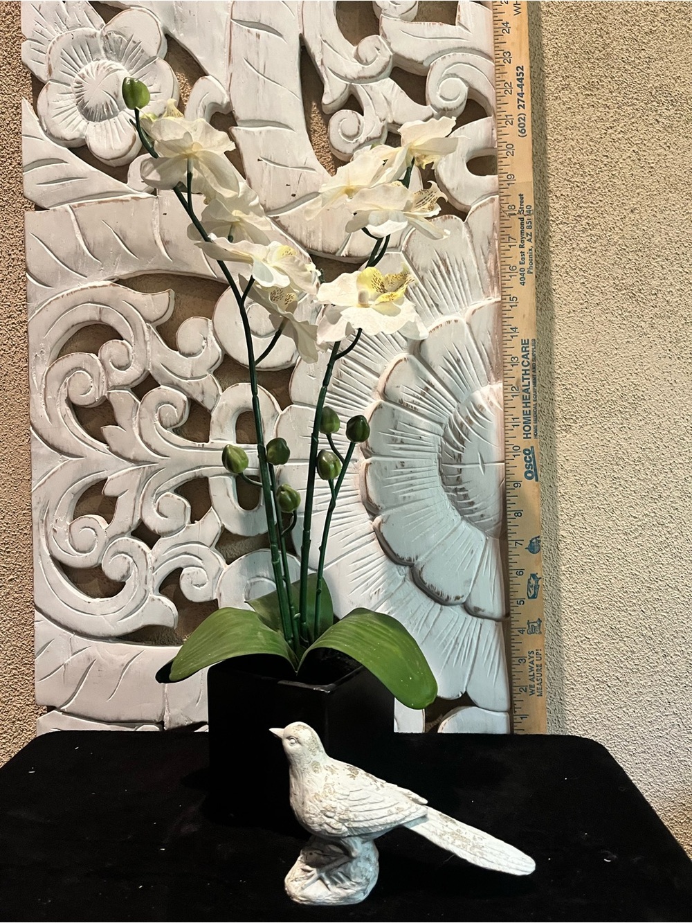 Artificial White Orchid Arrangement in Black Planter - Home Accents